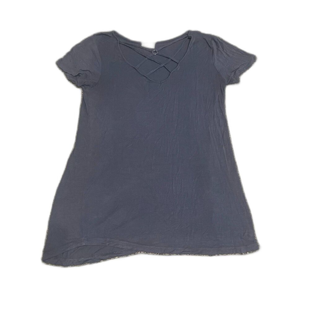 Glitz Blue crisscross V-neck short-sleeve top M